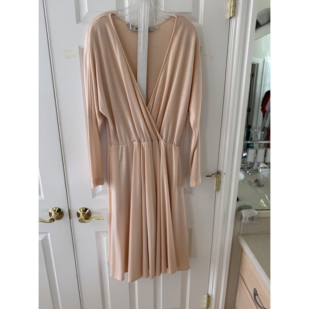 MS Chaus Peach Knit Dress Size 14 Long Sleeve V-Neck